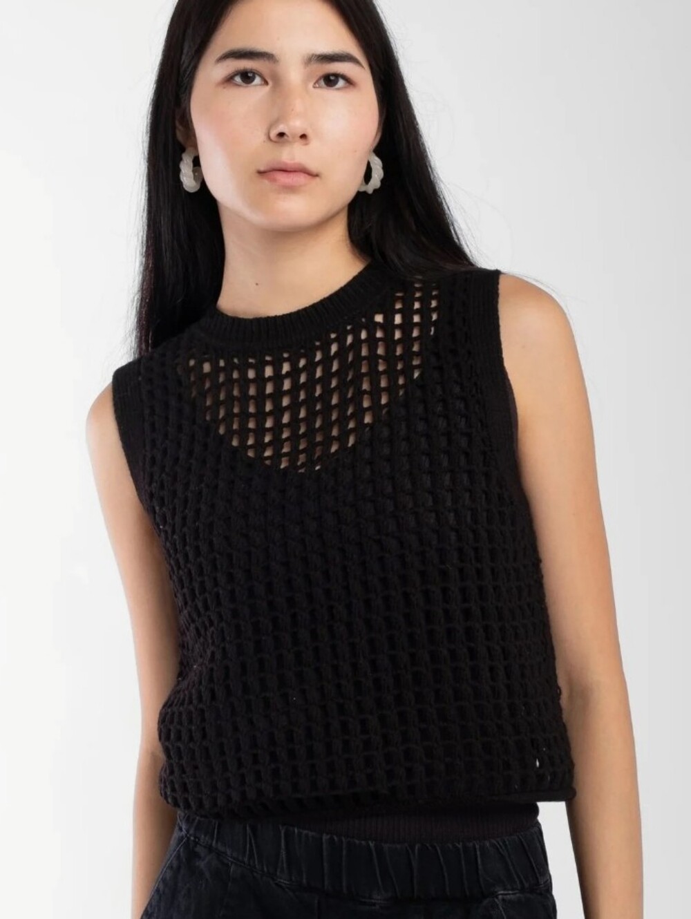 Abercrombie & Fitch Black Crochet Knit Vest Sweater Sleeveless Top XS